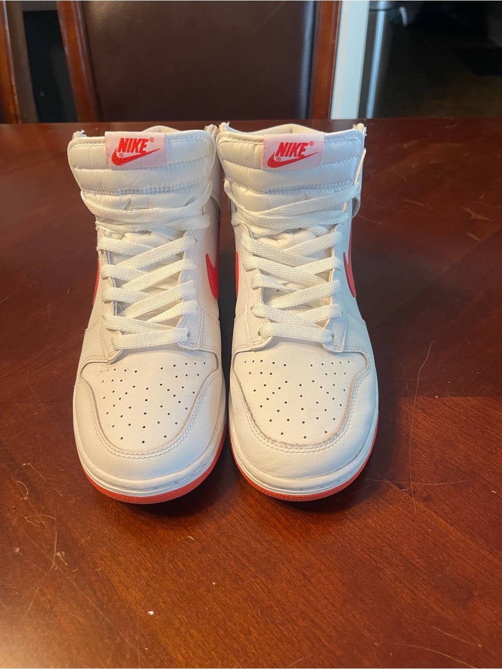 Nike Men’s White and Red High-Top Sneakers